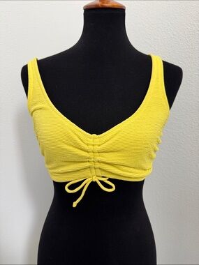 Xhilaration Bright Yellow Ruched Bikini Top with Gold Hardware D/DD swim bra